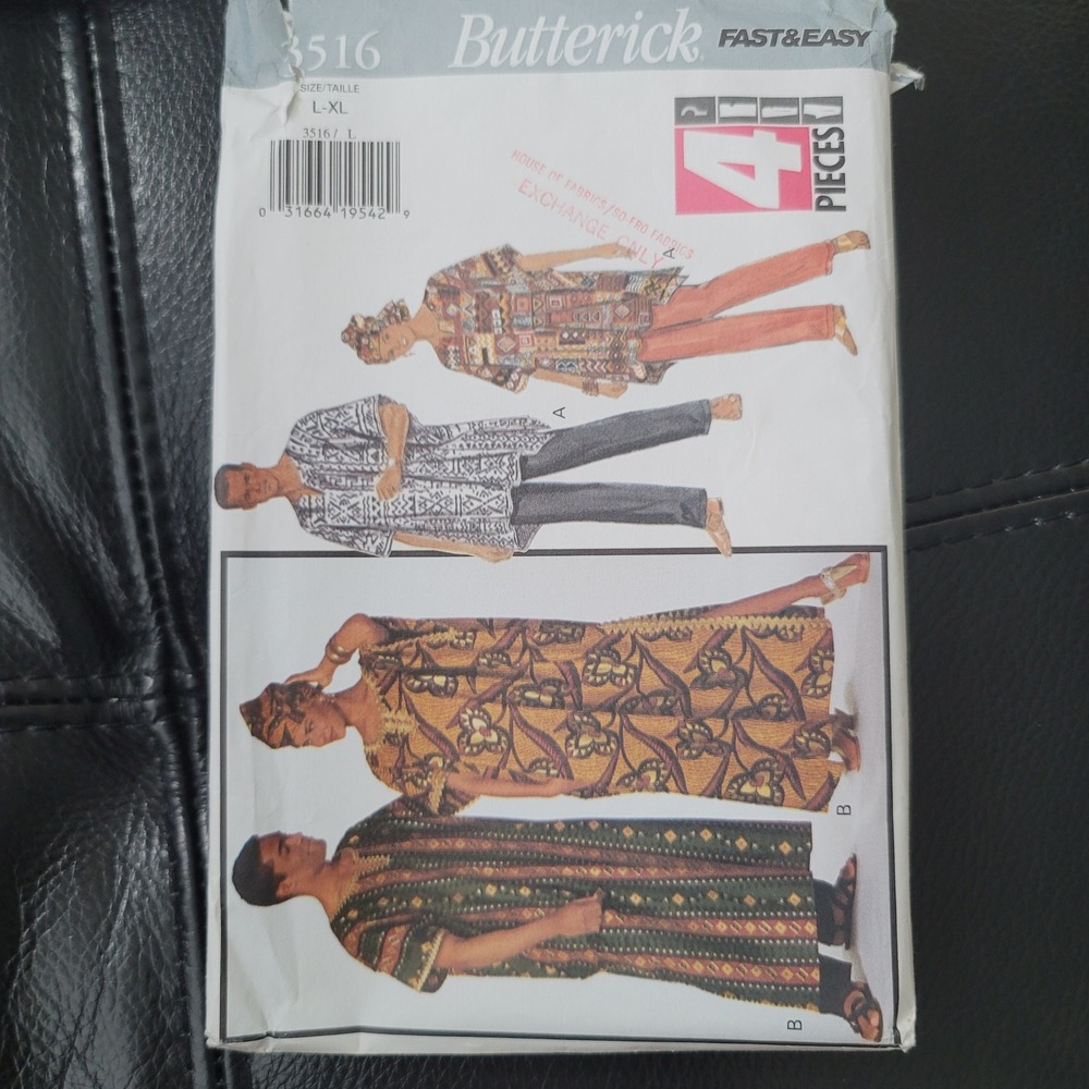 Butterick 3516 Unisex Caftan Tunic Pants Headwrap Sewing Pattern Uncut L-XL